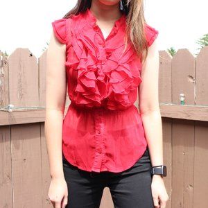 Miley Cyrus & Max Azria · Red sheer ruffle top · S